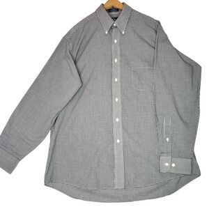 Stafford Mens Gingham Check Broadcloth Shirt Black White Wrinkle Free 16.5 34/35
